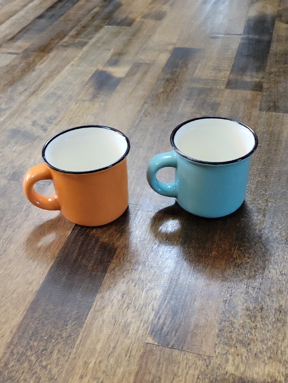 Robert Stanley Colorful Enamel Espresso Cups Mugs - Orange & Teal Set